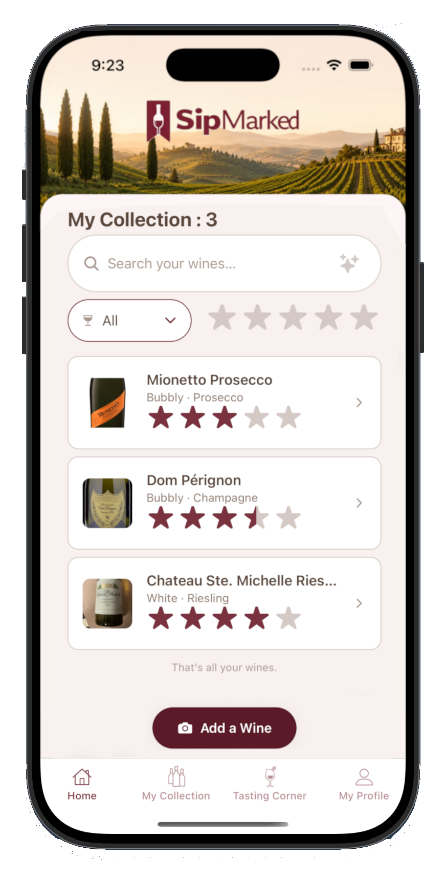 Browsing your drink collection in SipMarked